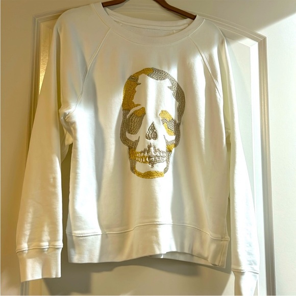 Zadig & Voltaire Cream Sweater with Gold and Silver Skull - Picture 1 of 6